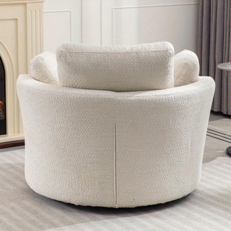 Extra Large 360° Swivel Chair - Cozy Club Style with 3 Pillows, Beige Fabric, Round Design for Living Room, Lounge, or Hotel Use, 40.2D X 42.1W X 34.3H Inch,