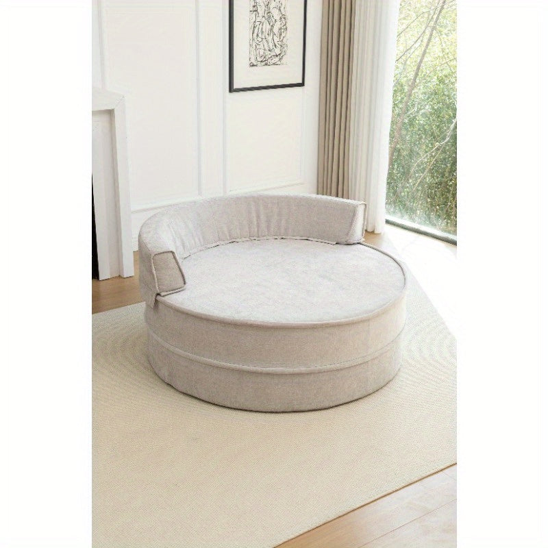 Soft Chenille Barrel Chair with 5 Pillows & Ottoman - Oversized Round Accent Lounge Sofa, Retro Style Plush Gray Fabric, Durable Non-Wood Construction for Living Room, Bedroom, Reading Nook