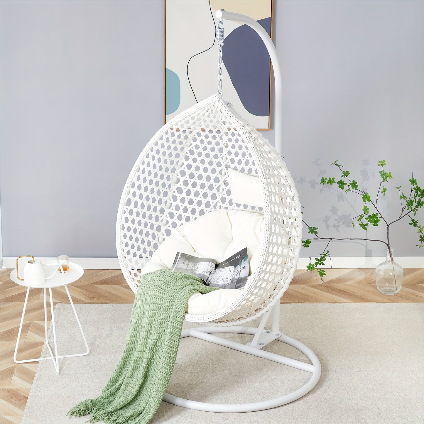 Egg Chair Indoor, Hanging Egg Chair With Stand, Egg Chair Outdoor With Cushions And Pillows, Egg Swing Chair, Stylish Design, Sturdy And Durable, Soft And Comfortable,