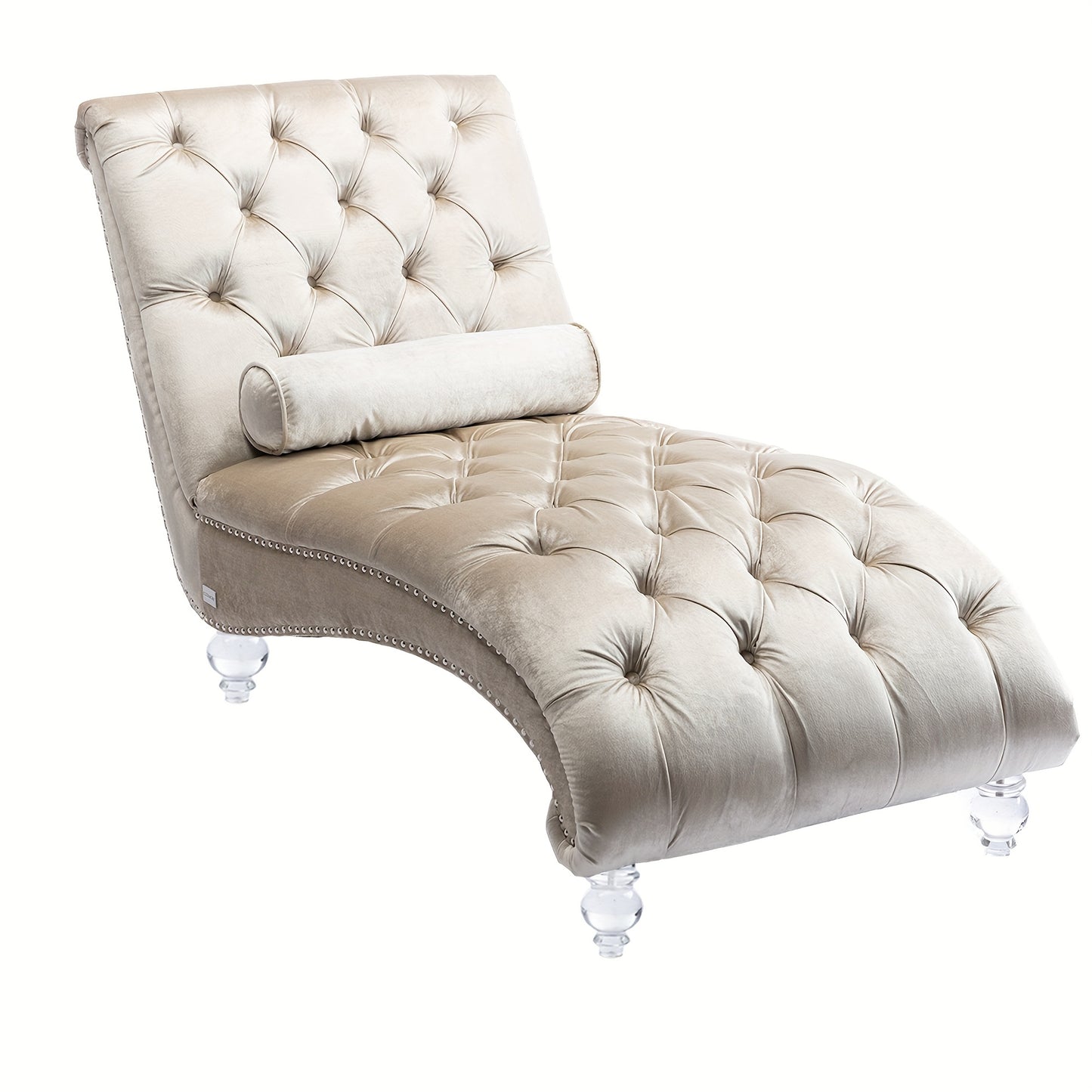 Velvet Chaise Lounge Indoor, Button-Tufted Upholstered Chaise Lounge Chair with Pillow for Bedroom Living Room Office