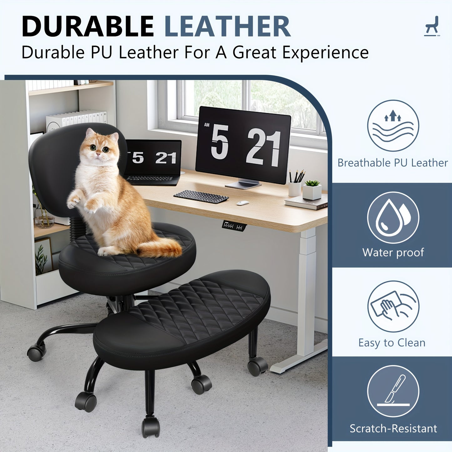 Ergonomic Cross-Legged Chair Kerdom Ergonomic Adjustable Height Cross-Legged Chair | 360° Swivel & 5-Wheel Rolling Base, Soft Padded Comfort for Home Office,