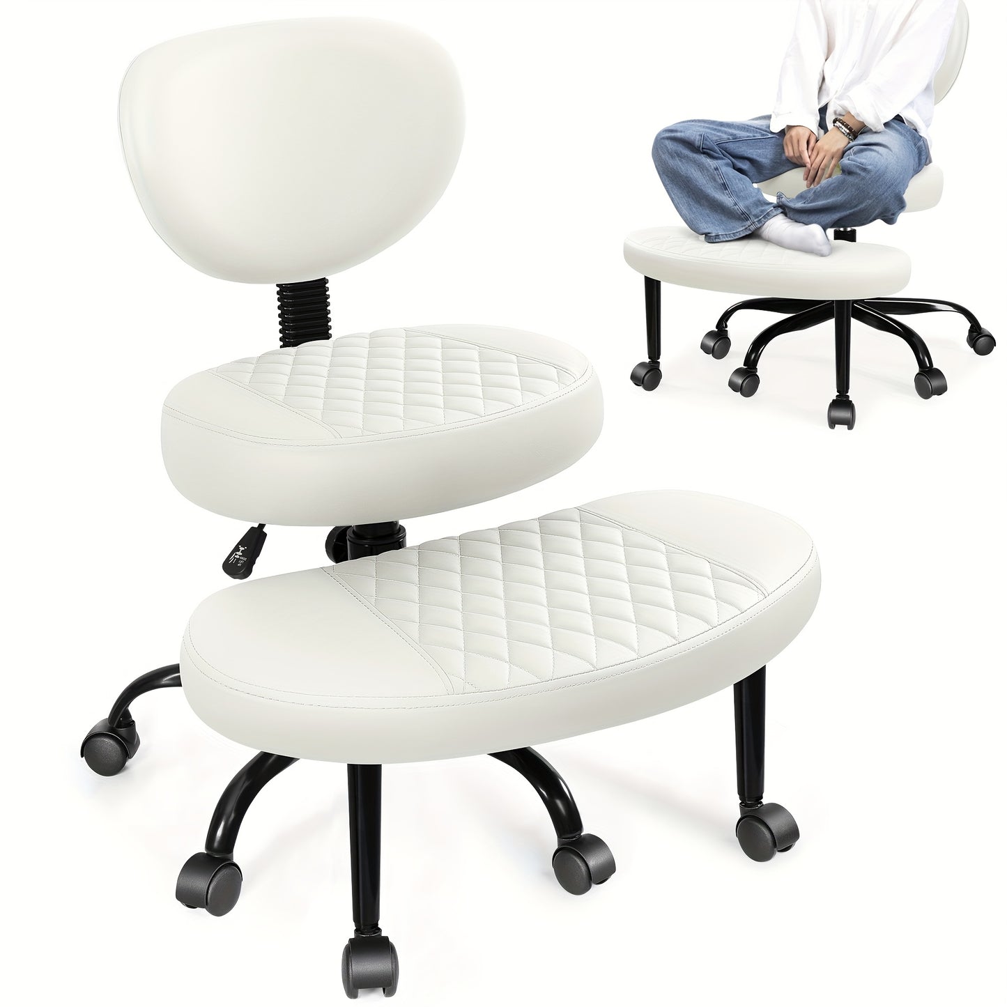 Ergonomic Cross-Legged Chair Kerdom Ergonomic Adjustable Height Cross-Legged Chair | 360° Swivel & 5-Wheel Rolling Base, Soft Padded Comfort for Home Office,