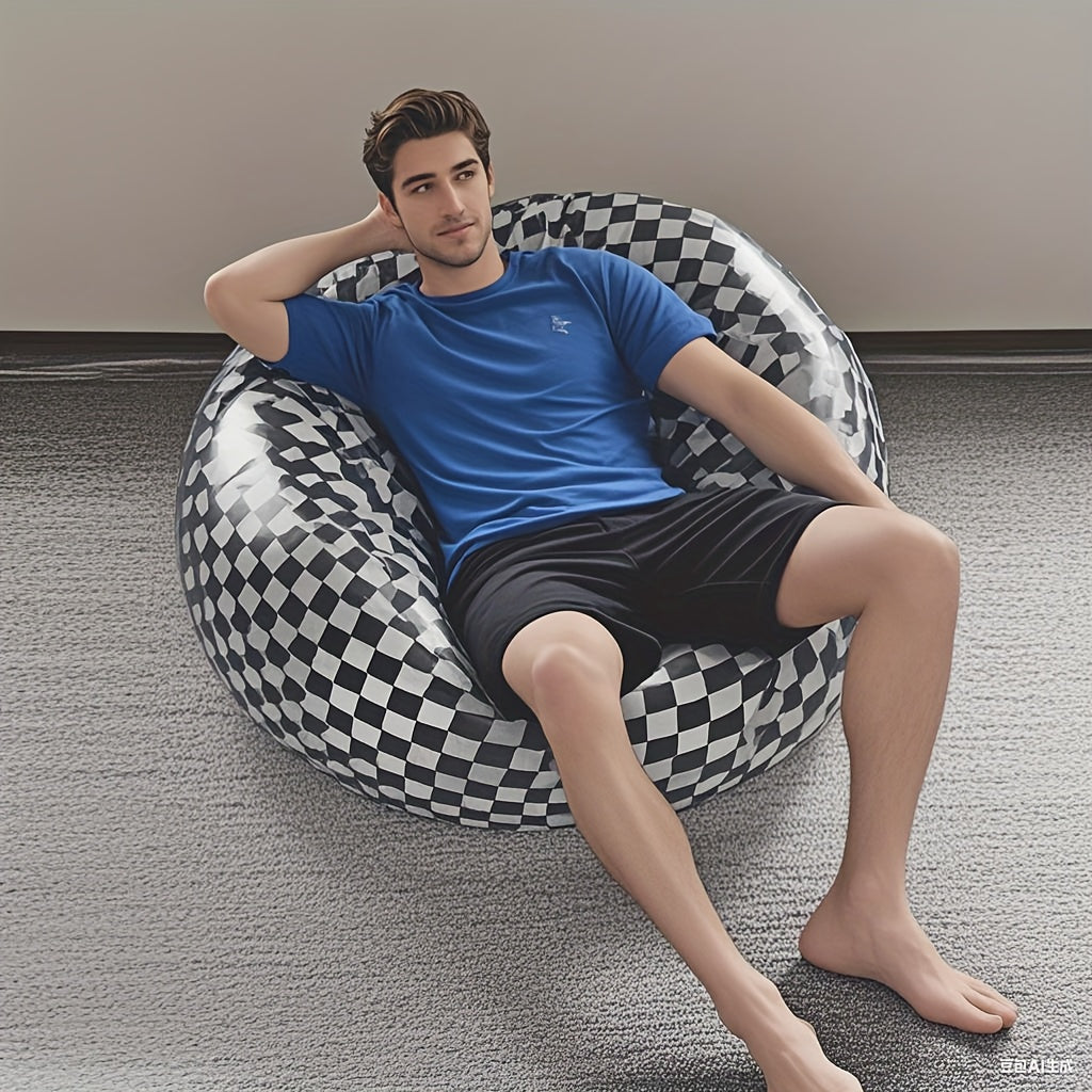 Checkerboard Pattern High-Weight Capacity Inflatable Lounge Chair - Portable PVC Easy-Clean Red Indoor\u002FOutdoor Sofa for Relaxation, No Assembly Needed,