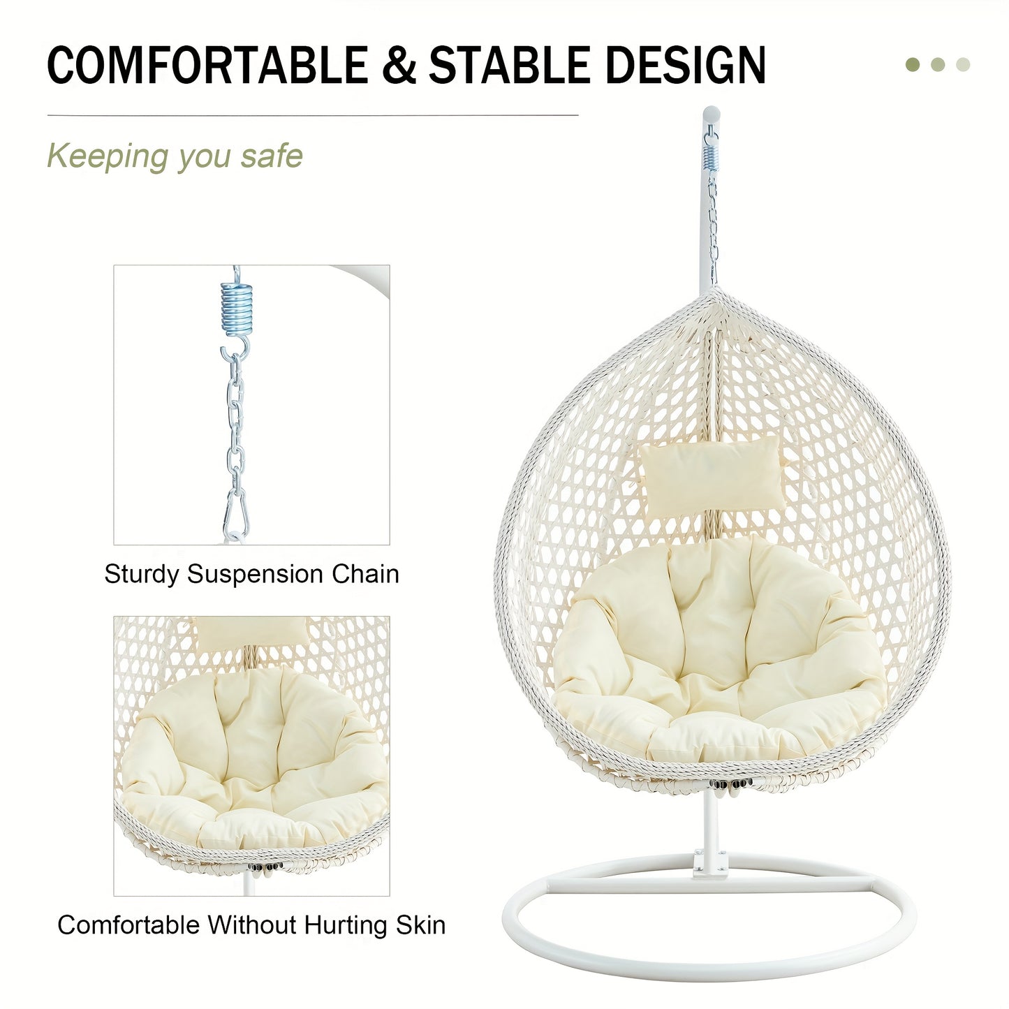Egg Chair Indoor, Hanging Egg Chair With Stand, Egg Chair Outdoor With Cushions And Pillows, Egg Swing Chair, Stylish Design, Sturdy And Durable, Soft And Comfortable,