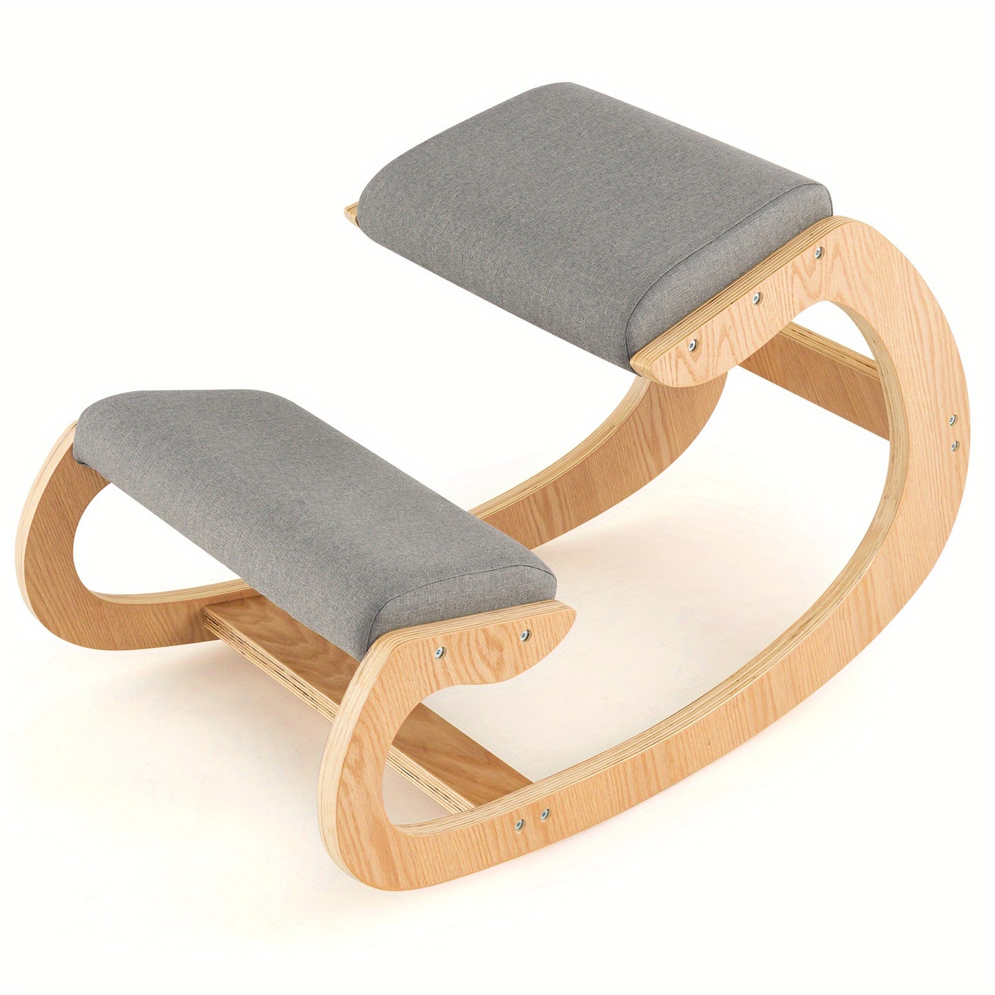 MAXMASS Ergonomic Kneeling Chair - Solid Wood Rocking Posture Stool with High-Density Sponge & Breathable Polyester Fabric, 330 lbs Capacity, Grey - Improves Posture,