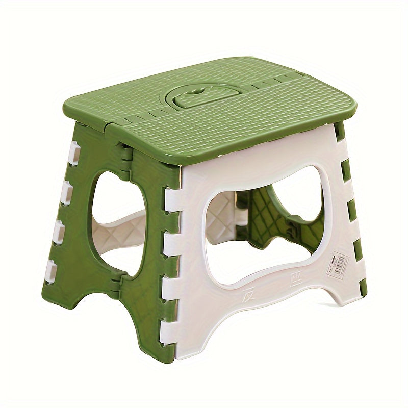 Portable Outdoor Folding Stool - Compact Lightweight Durable PP Material, Green & White Square Design with Ergonomic Grip, Sturdy Foldable Mini Chair for Fishing,