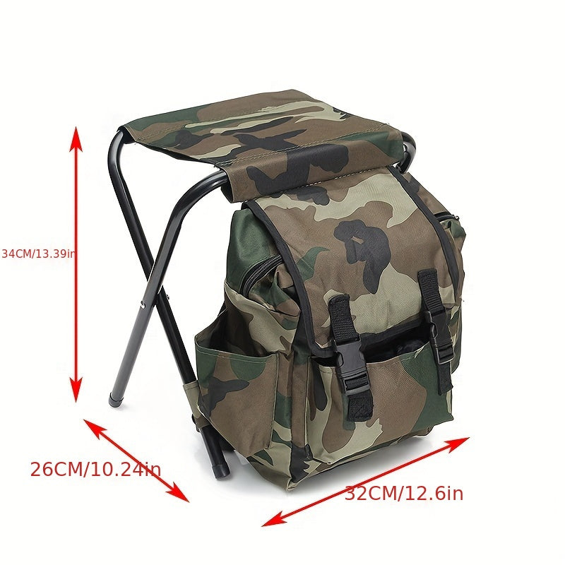 1pc Folding Camping Chair with Backpack & Ottoman, Stainless Steel Frame, Portable Chair for Outdoor Activities, Adjustable Lumbar Support, Open Back,