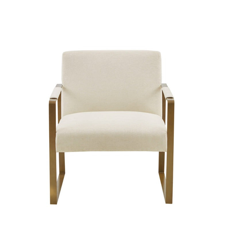 2025 Accent Chair - Modern Minimalist Design with Golden Accents, Elegant White Fabric & Metal Frame, Perfect for Living Room or Office Decor, No Assembly Required,