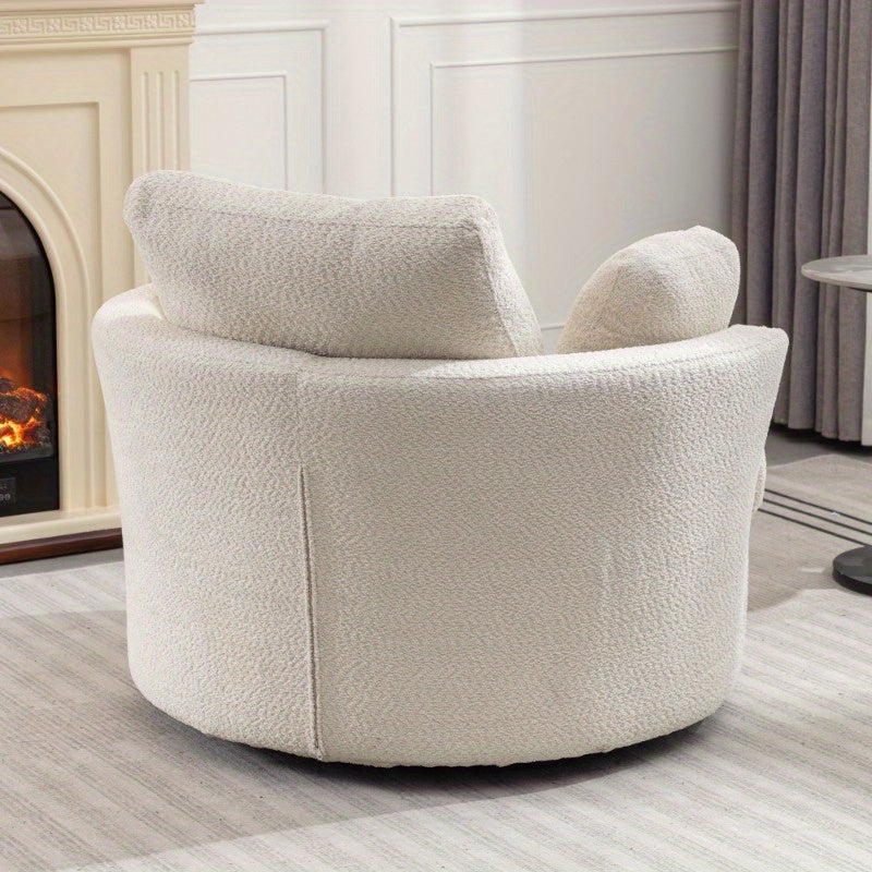 Extra Large 360° Swivel Chair - Cozy Club Style with 3 Pillows, Beige Fabric, Round Design for Living Room, Lounge, or Hotel Use, 40.2D X 42.1W X 34.3H Inch,