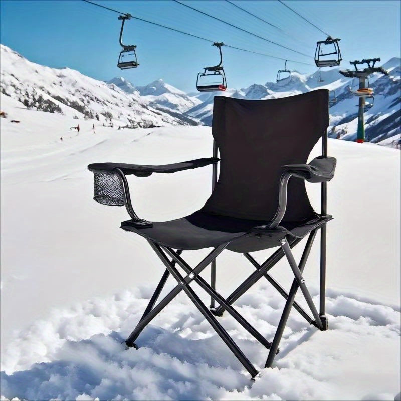 Best Seller in 88 Countries and Regions, 1pc Portable Folding Camping Chair with Armrests & Built-in Cup Holder