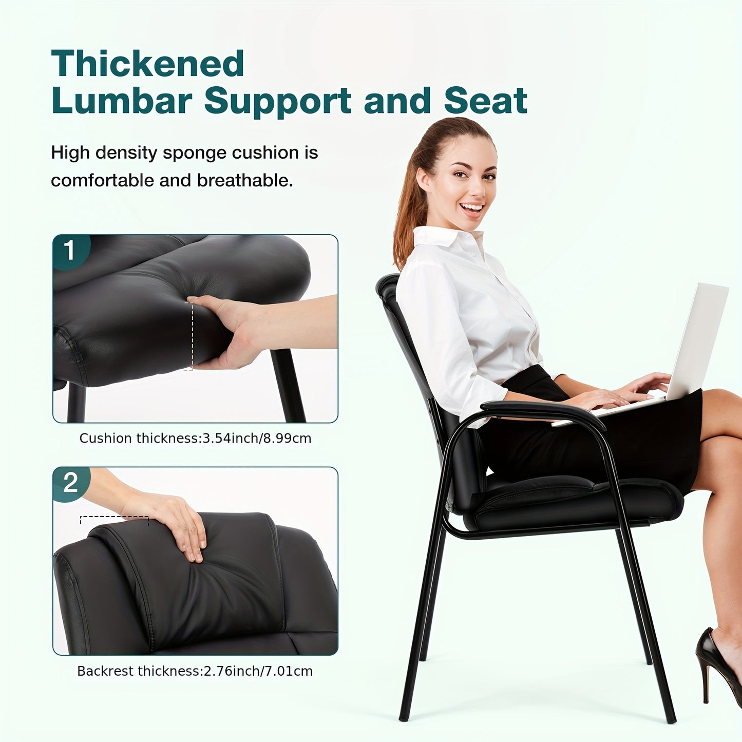 Comfortable Leather Guest Chair with Cushioned Arms-Ideal for Reception, Conference Rooms, Side Office Desks Or Home Use APPLE