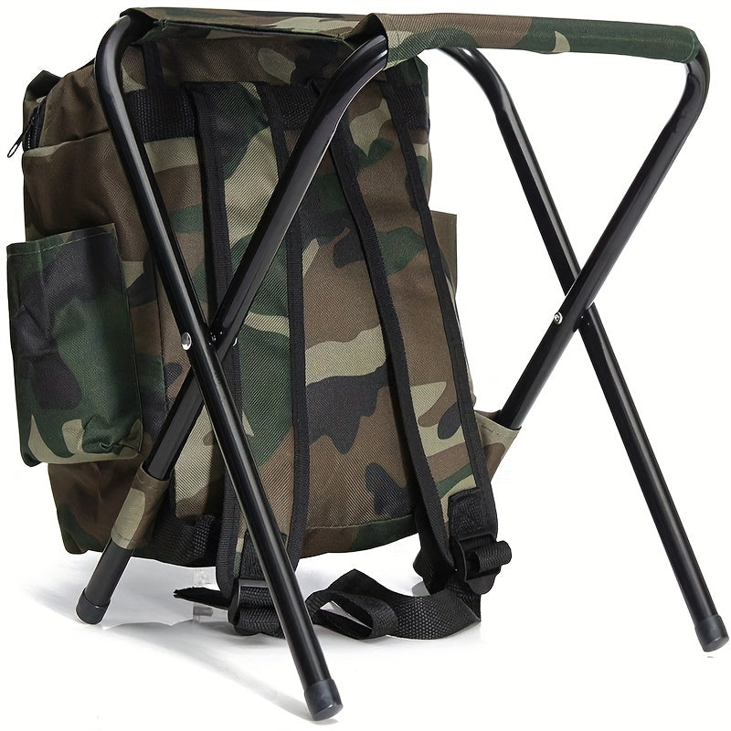 1pc Folding Camping Chair with Backpack & Ottoman, Stainless Steel Frame, Portable Chair for Outdoor Activities, Adjustable Lumbar Support, Open Back,