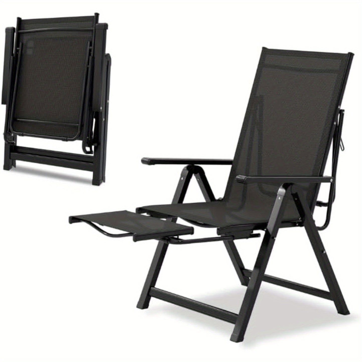 1pc MERXENG Heavy Duty Adjustable Reclining Folding Chair with Foot Rest & Widened Armrests - Durable Metal Frame, Manual Handle Adjustment, Foldable Design