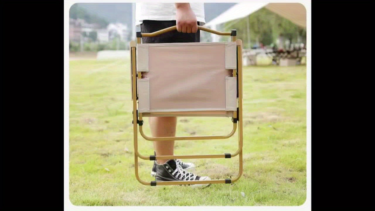 Portable Folding Chair - Lightweight And Durable, Suitable for Camping, Picnics And Outdoor Relaxation, Beige Fabric Seat with Black Metal Frame, Fishing Chair,
