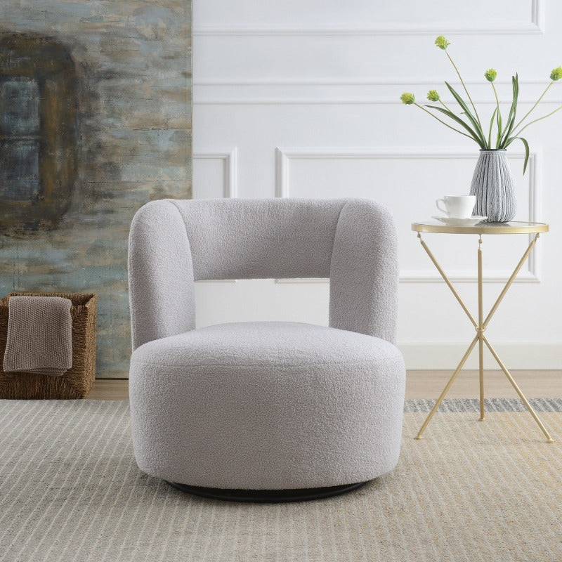 Swivel Barrel Chair with Soft Teddy Fabric, Round Accent Chair for Living Room Bedroom Office, Comfy Rotating Seat with Performance Fabric, Cozy Grey Chair for Relaxing
