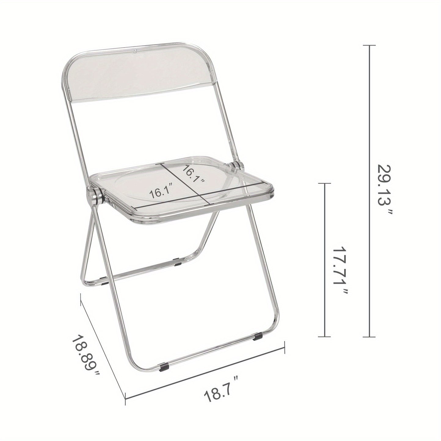 Modern Clear Folding Chair with Metal Frame – Lightweight, Ergonomic Design for Indoor Use, Ideal for Dining Room, Office, and Events, Foldable Chair