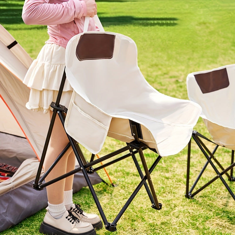SUNCOJIA Portable Folding Camping Chair, Steel Frame with Oxford Fabric Cover, Backrest Moon Chair for Fishing, Hiking, and Travel, Compact and Durable Design,