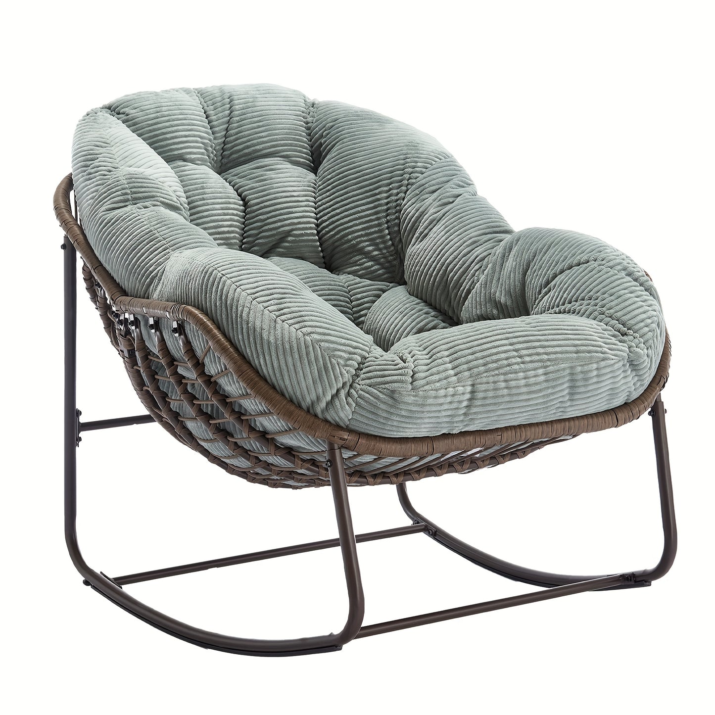 HOMEFUN Outdoor Rattan Rocking Chair with Padded Cushion - Ergonomic Recliner for Front Porch, Living Room, Patio & Garden - Durable Metal Frame, Polished Finish,