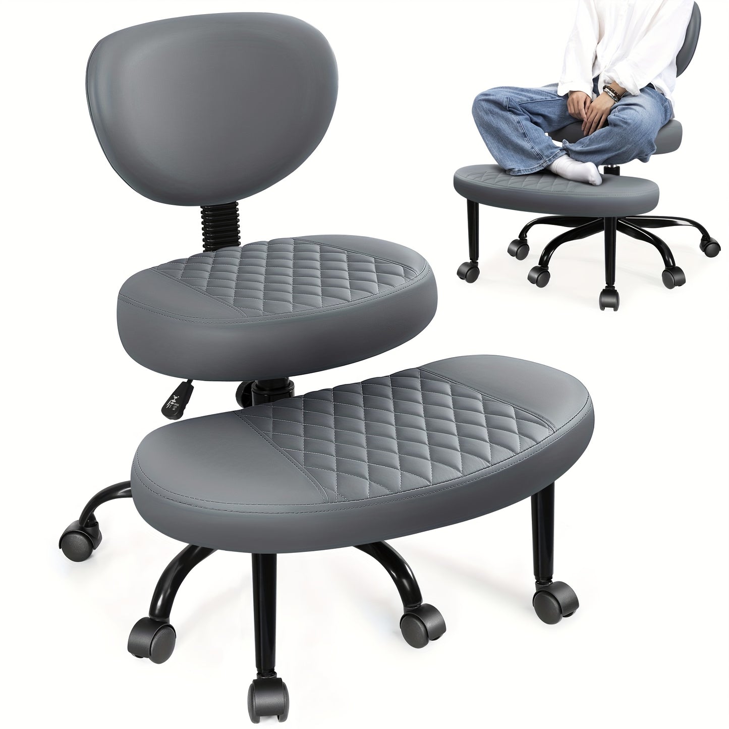 Ergonomic Cross-Legged Chair Kerdom Ergonomic Adjustable Height Cross-Legged Chair | 360° Swivel & 5-Wheel Rolling Base, Soft Padded Comfort for Home Office,