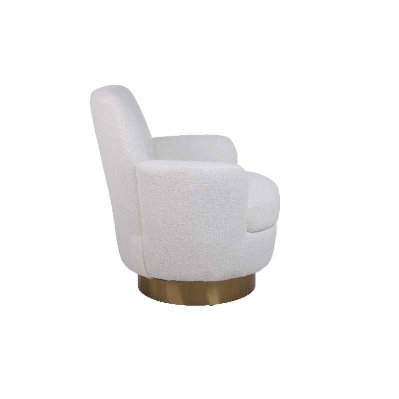 Teddy 360° Swivel Barrel Accent Chair - Plush Round Reading Armchair with Golden Stainless Steel Base, Ivory Upholstery, No Assembly Required for Living Room & Bedroom