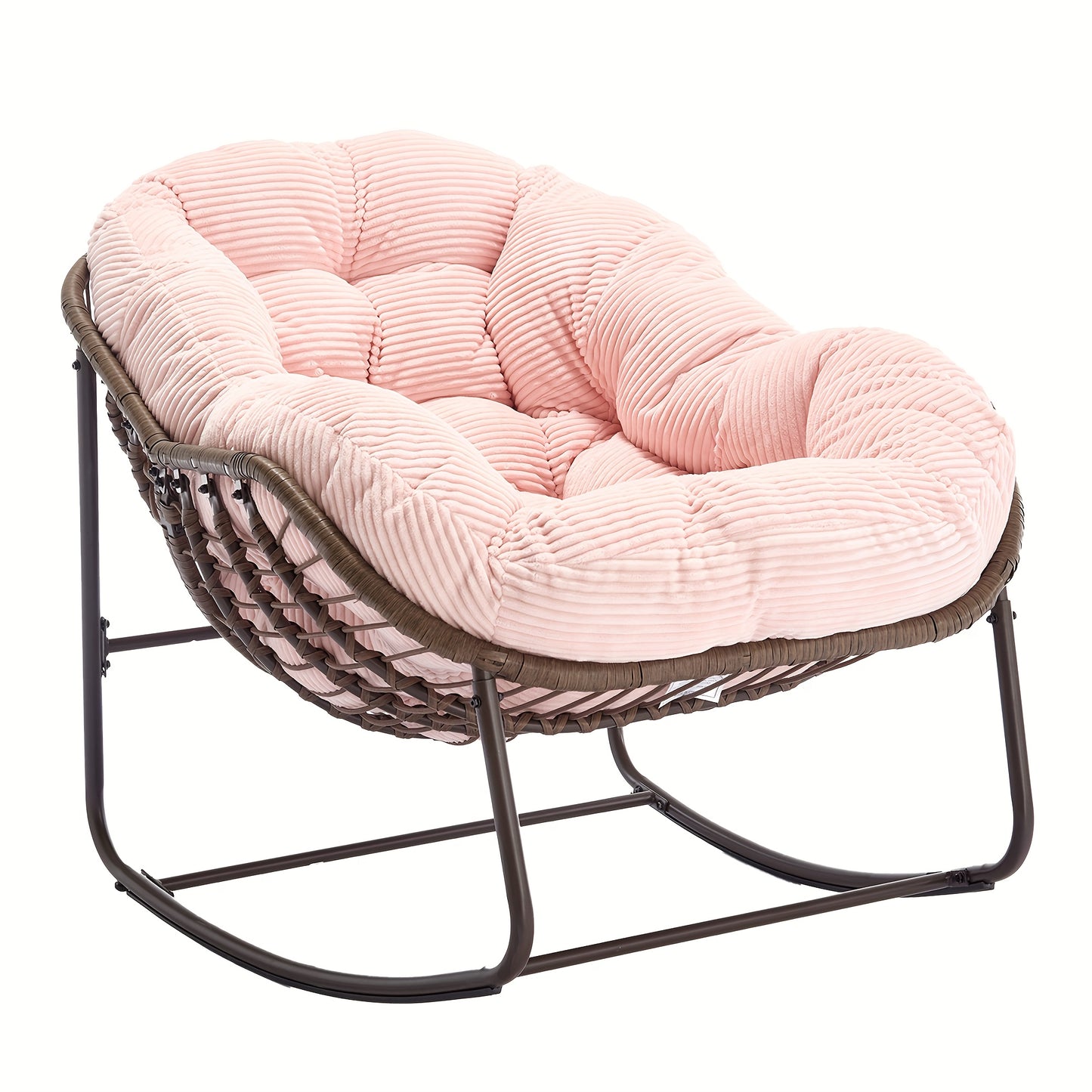 HOMEFUN Outdoor Rattan Rocking Chair with Padded Cushion - Ergonomic Recliner for Front Porch, Living Room, Patio & Garden - Durable Metal Frame, Polished Finish,