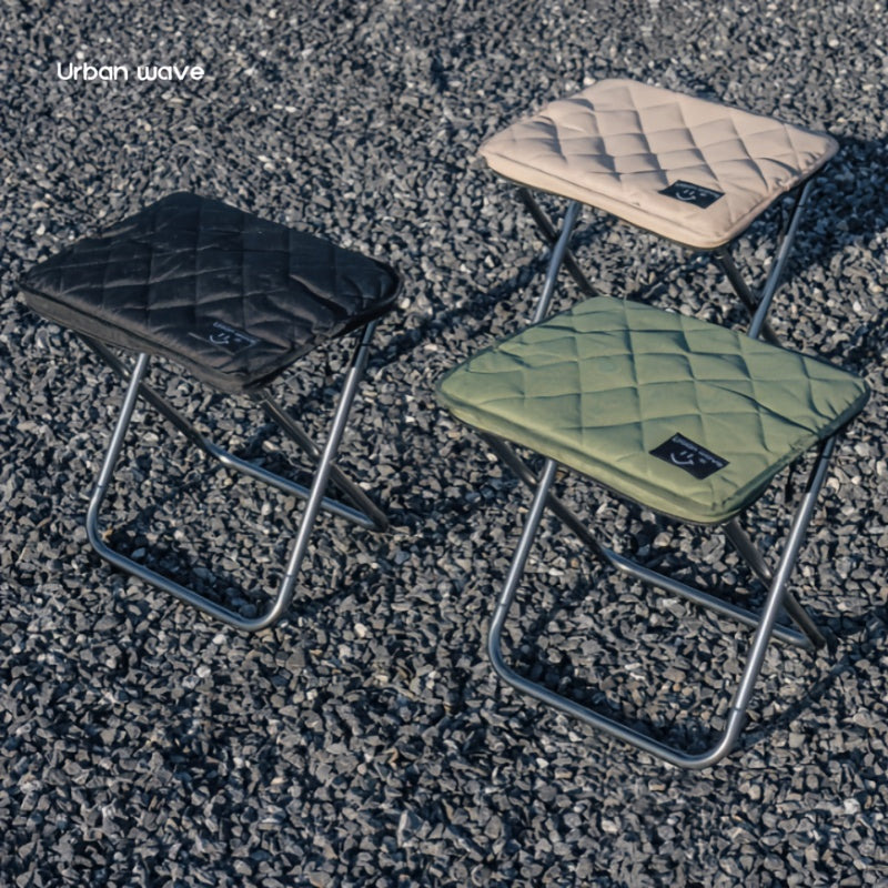 URBANWAVE Portable Folding Stool - Lightweight Aluminum Alloy Square Chair with Quilted Design, Ideal for Camping, Picnics, and Travel, Includes Carrying Bag,