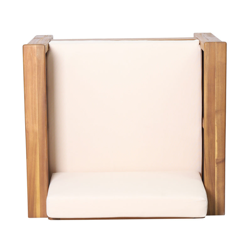 Outdoor Acacia Wood Club Chairs with Cushions Teak+Beige 27.75D x 32W x 27.75H