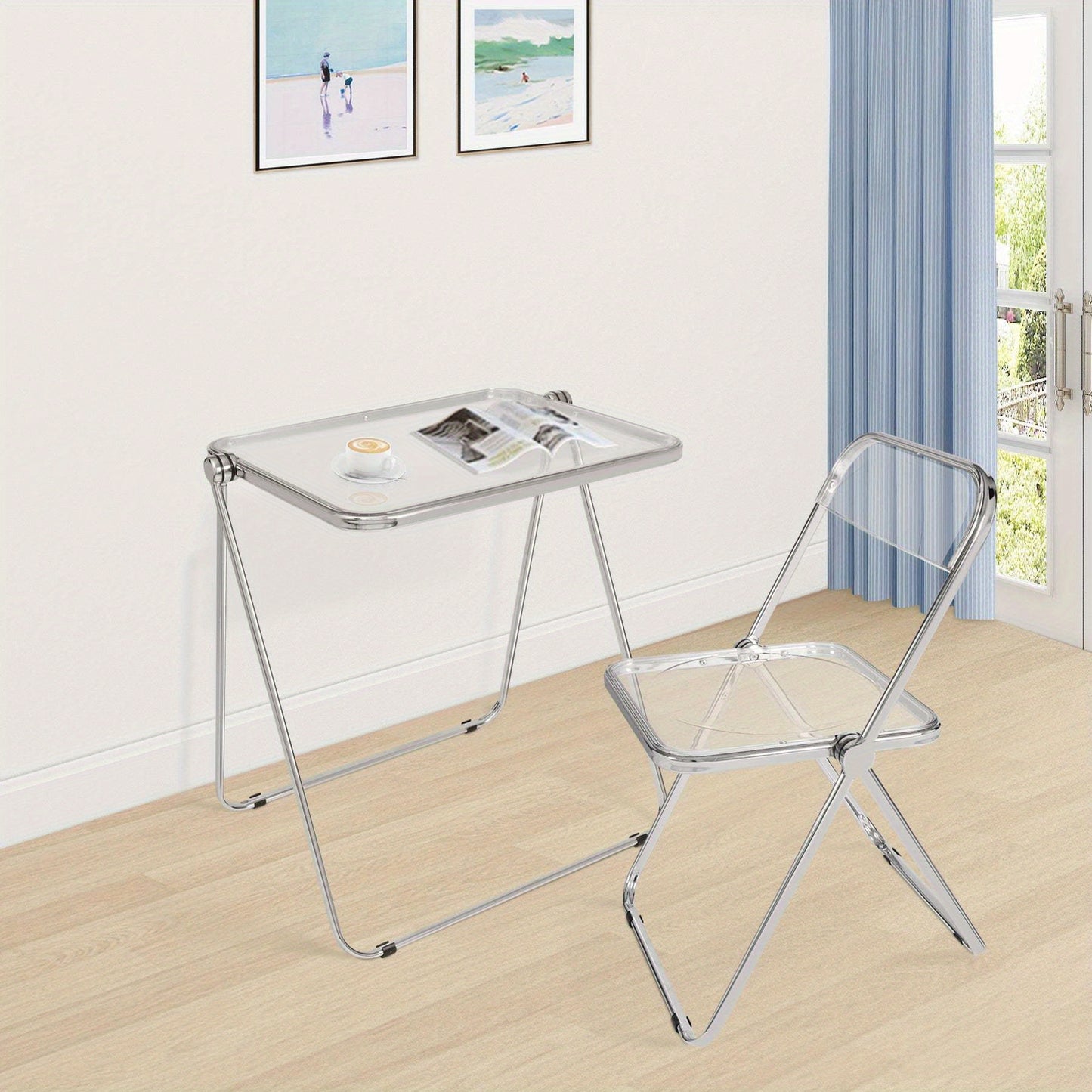 Modern Clear Folding Chair with Metal Frame – Lightweight, Ergonomic Design for Indoor Use, Ideal for Dining Room, Office, and Events, Foldable Chair