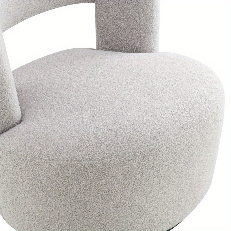 Swivel Barrel Chair with Soft Teddy Fabric, Round Accent Chair for Living Room Bedroom Office, Comfy Rotating Seat with Performance Fabric, Cozy Grey Chair for Relaxing