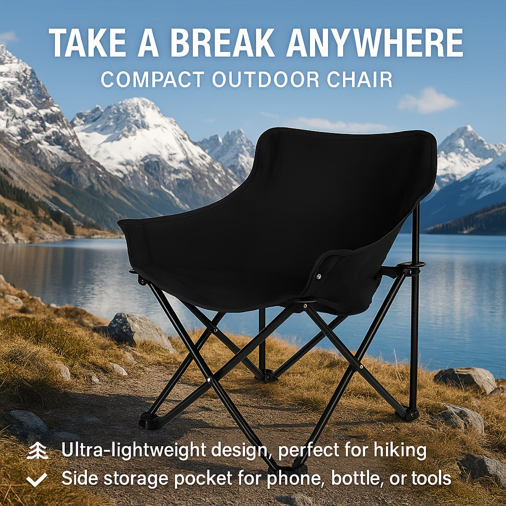 Foldable Black Outdoor Camping Chair with Thickened Oxford Fabric and Sturdy Steel Frame, Lightweight Anti-Slip Design, Suitable for Camping, Lakeside Fishing, Hiking,
