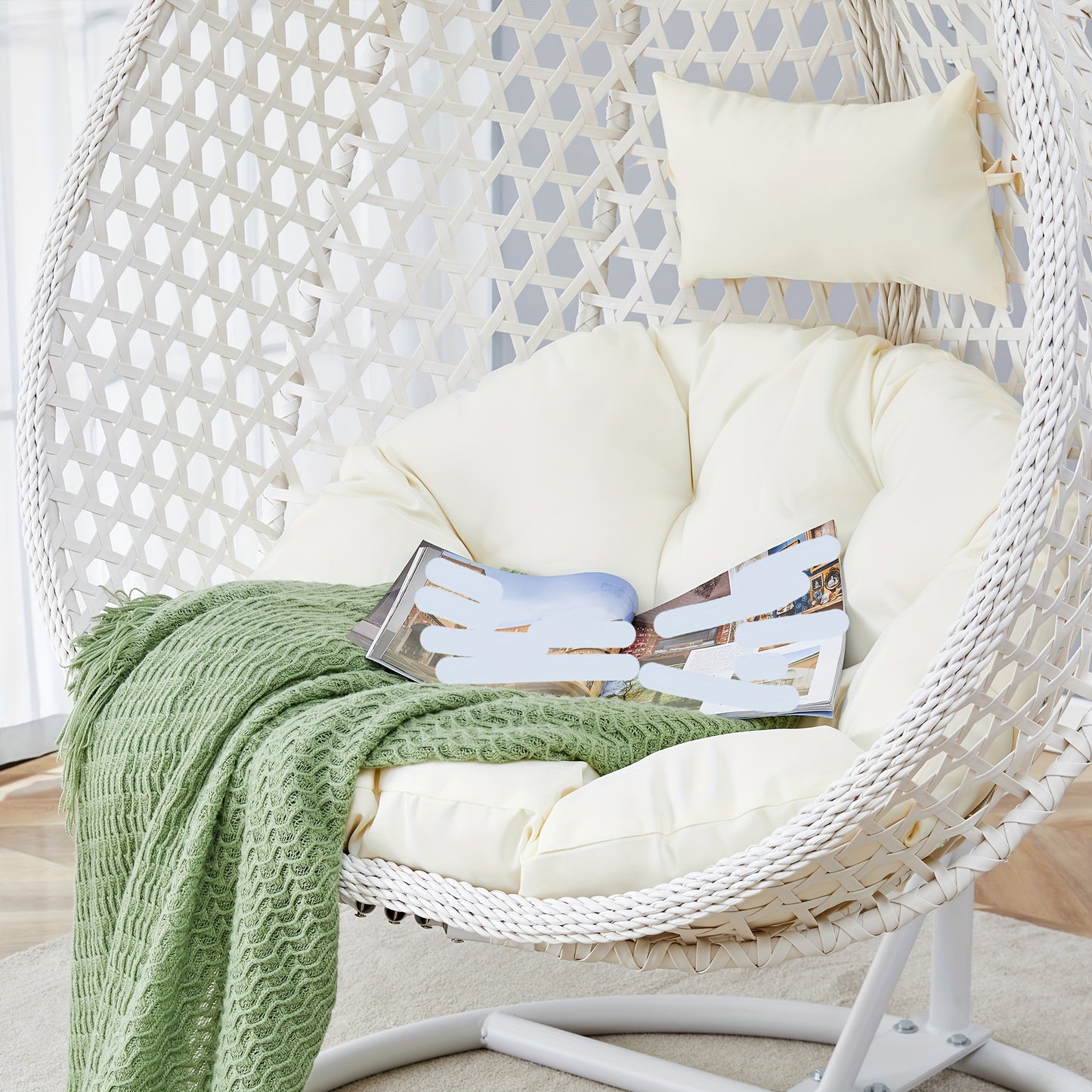 Egg Chair Indoor, Hanging Egg Chair With Stand, Egg Chair Outdoor With Cushions And Pillows, Egg Swing Chair, Stylish Design, Sturdy And Durable, Soft And Comfortable,