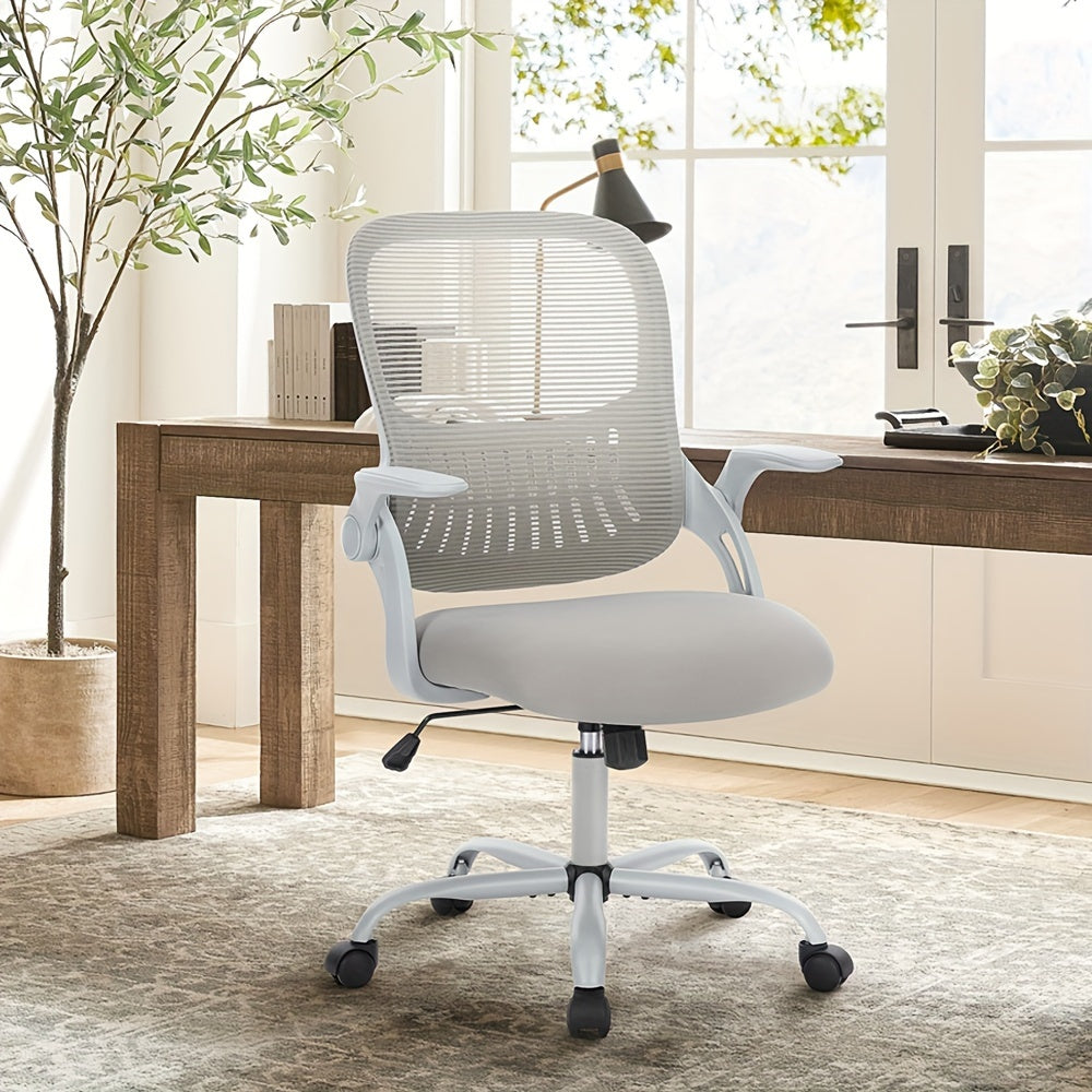 Office Computer Desk Chair, Ergonomic Mid-Back Mesh Rolling Work Swivel Task Chairs with Comfortable Lumbar Support, Wheels, Comfy Flip-up Arms for Home,