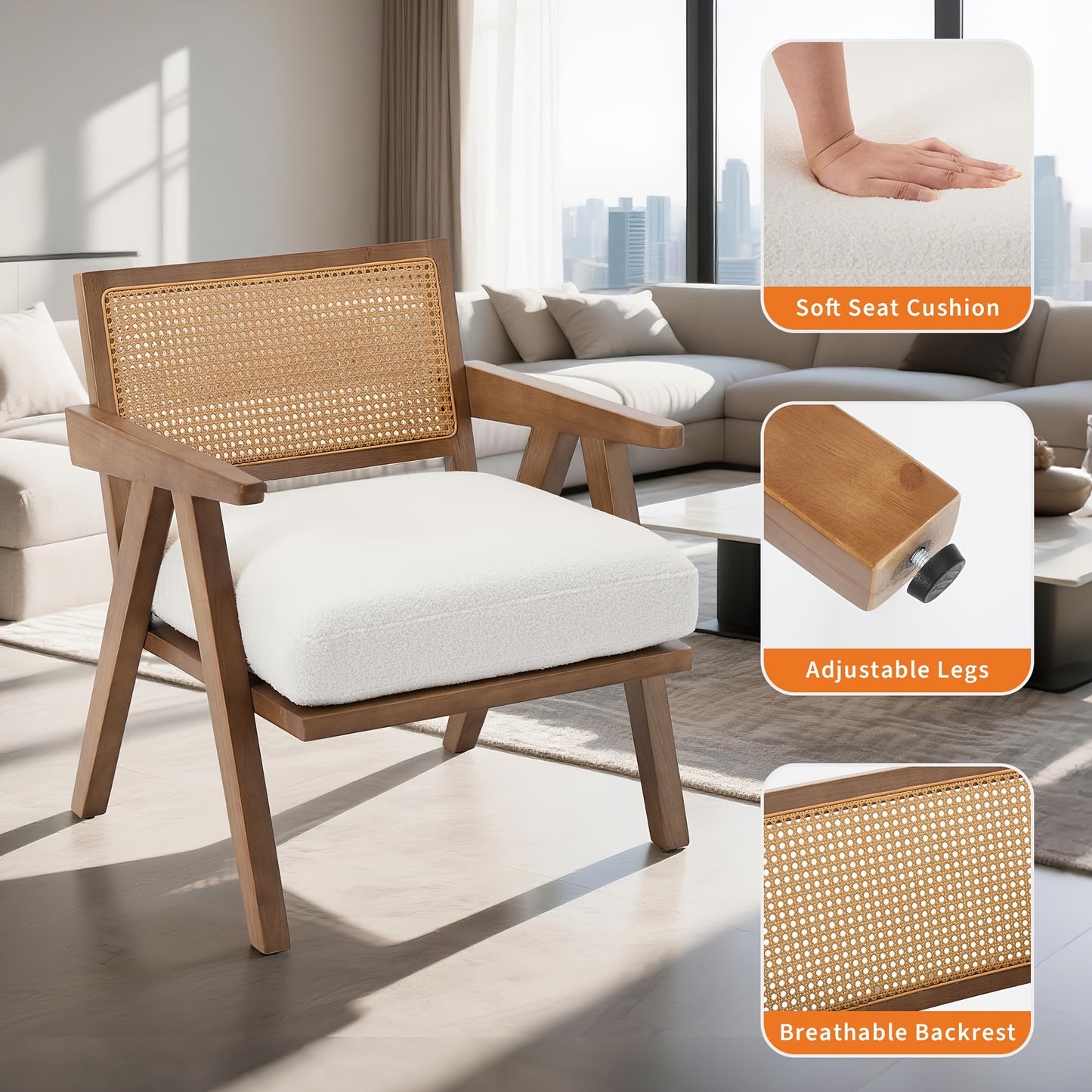 Mid-Century Modern Accent Chair - Heavy-Duty Living Room, Office, or Bedroom Chair with Sturdy Wood Legs, Easy Assembly, No Electrical Needed