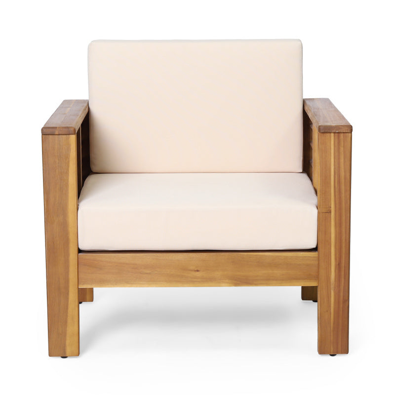 Outdoor Acacia Wood Club Chairs with Cushions Teak+Beige 27.75D x 32W x 27.75H