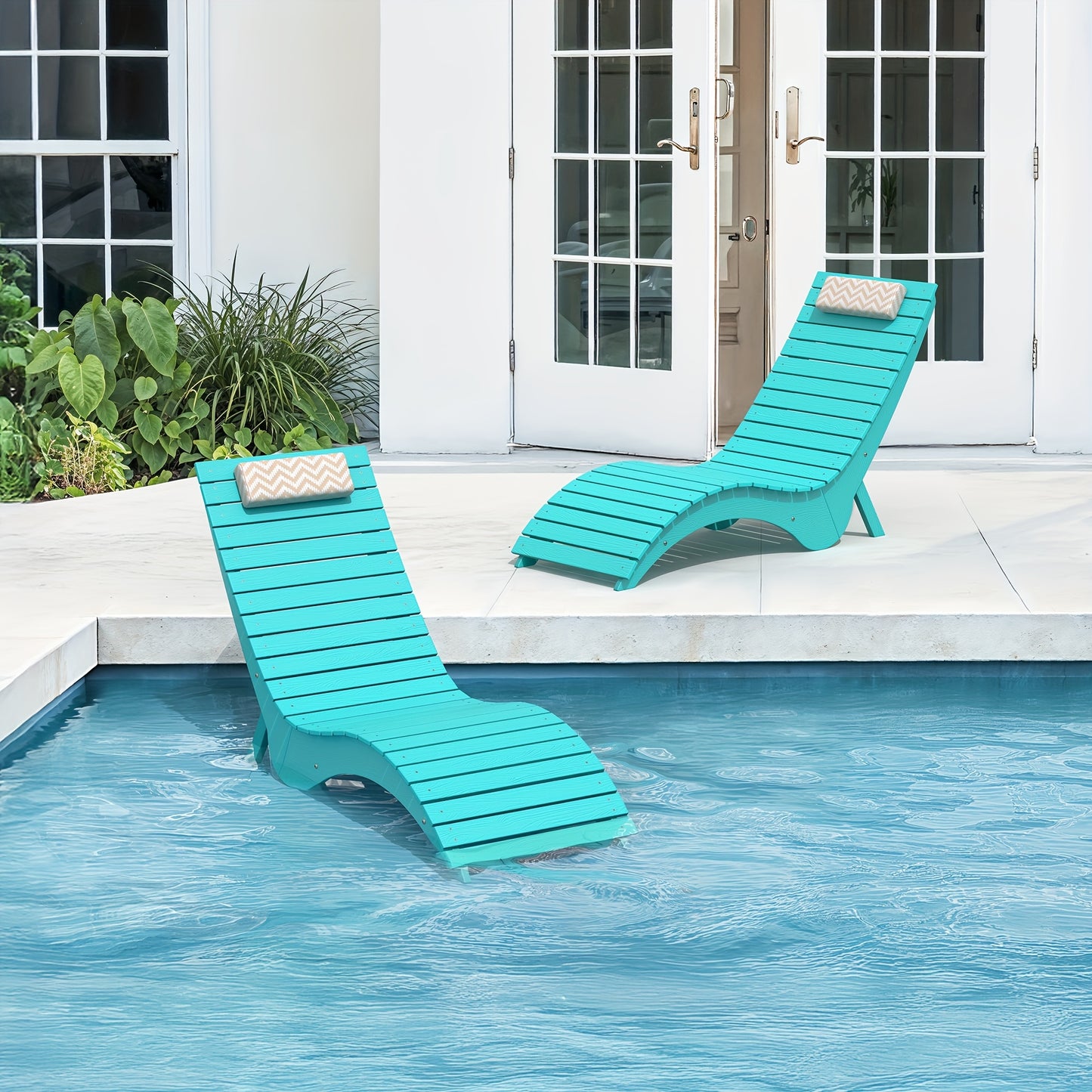 Turquoise HDPE Outdoor Chaise Lounge - Heavy-Duty Body-Hugging recliner chair with Slip-Resistant Base, Easy-Clean Surface for Poolside, Patio, Garden,