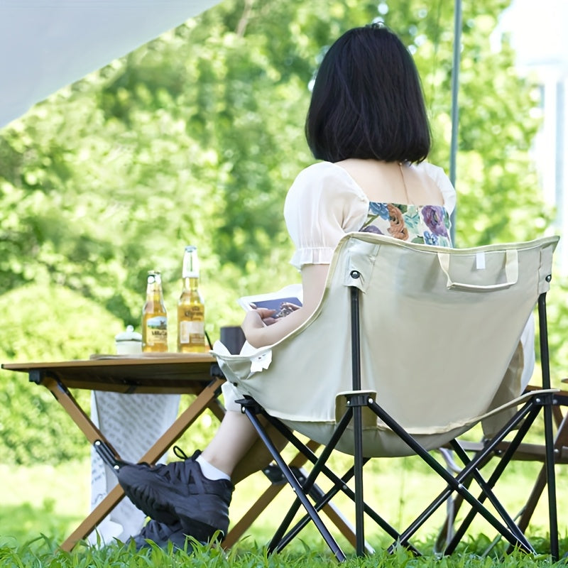 SUNCOJIA Portable Folding Camping Chair, Steel Frame with Oxford Fabric Cover, Backrest Moon Chair for Fishing, Hiking, and Travel, Compact and Durable Design,