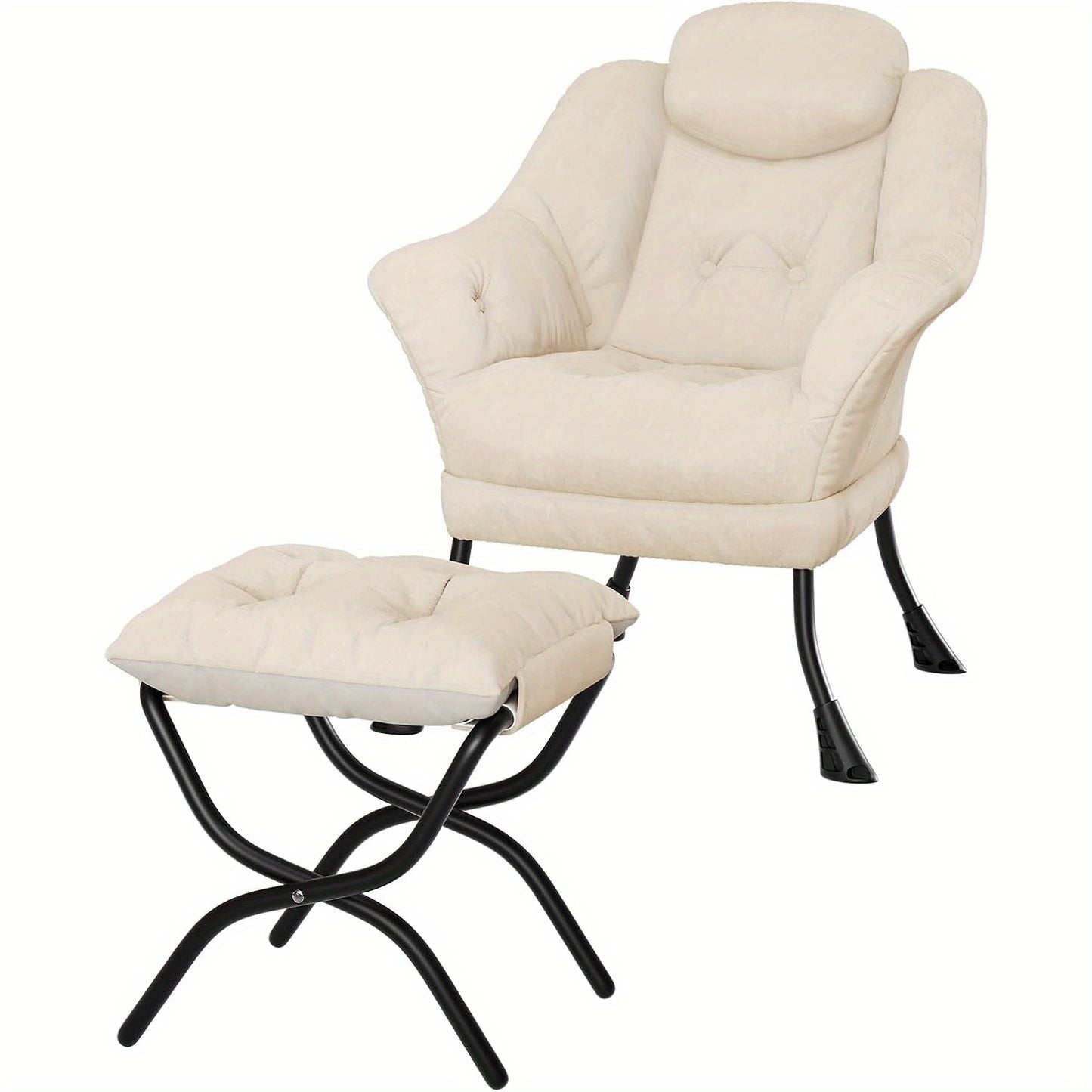 TOWALLMARK Modern Lazy Chair with Ottoman - Ergonomic Armrests, Side Pocket & Footrest, Hardwood Frame & Metal Base, Mixed Color Upholstery,