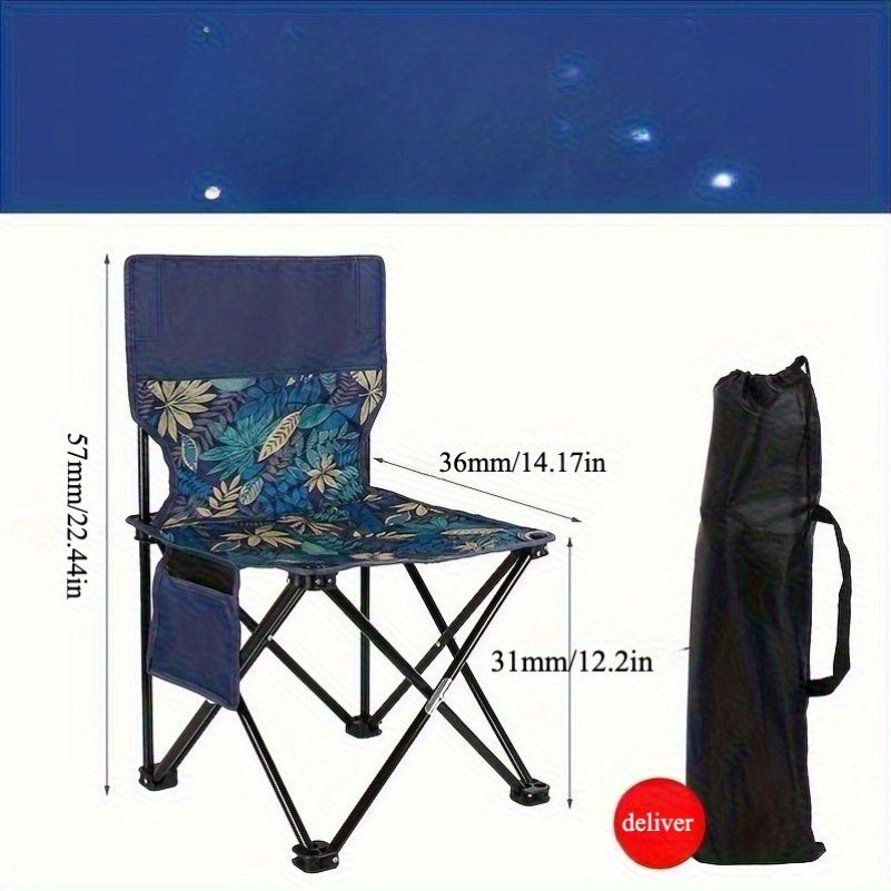 Portable Folding Camping Chair with Floral Backrest & Side Pockets - Lightweight Steel Frame, Durable Oxford Fabric, Compact Foldable Design for Outdoor Fishing,