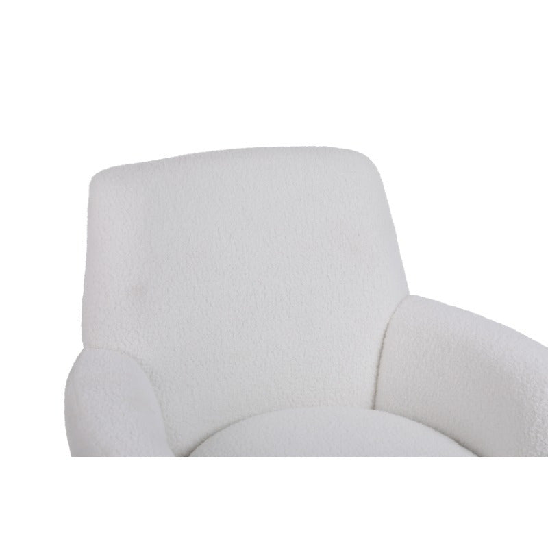 Teddy 360° Swivel Barrel Accent Chair - Plush Round Reading Armchair with Golden Stainless Steel Base, Ivory Upholstery, No Assembly Required for Living Room & Bedroom