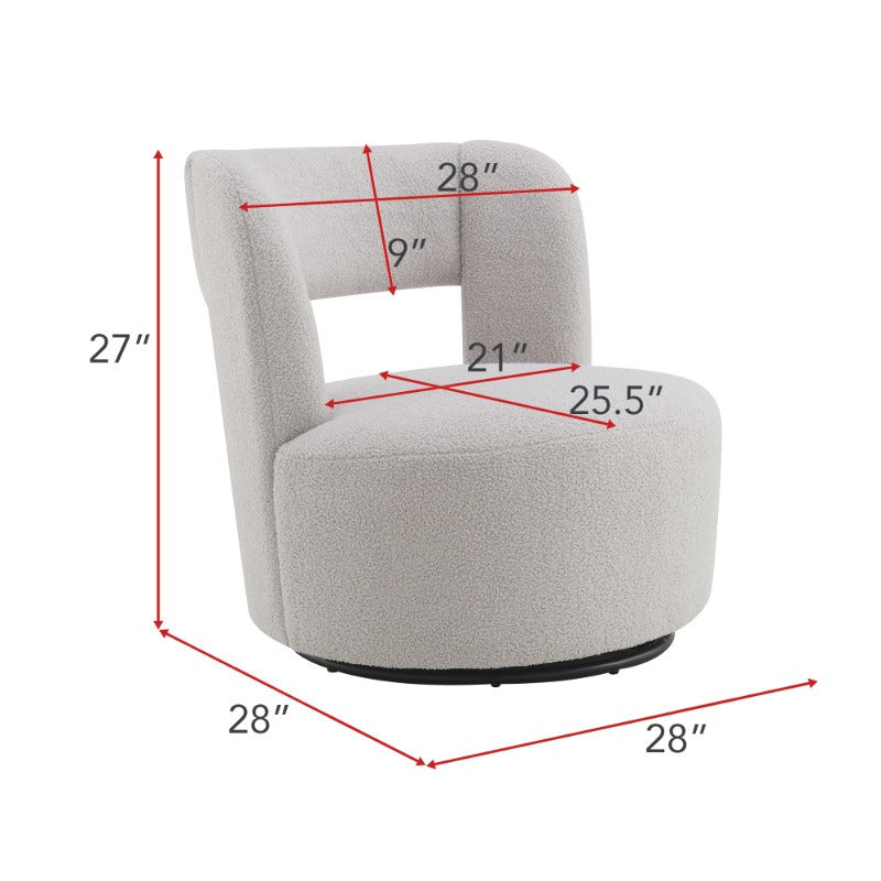 Swivel Barrel Chair with Soft Teddy Fabric, Round Accent Chair for Living Room Bedroom Office, Comfy Rotating Seat with Performance Fabric, Cozy Grey Chair for Relaxing