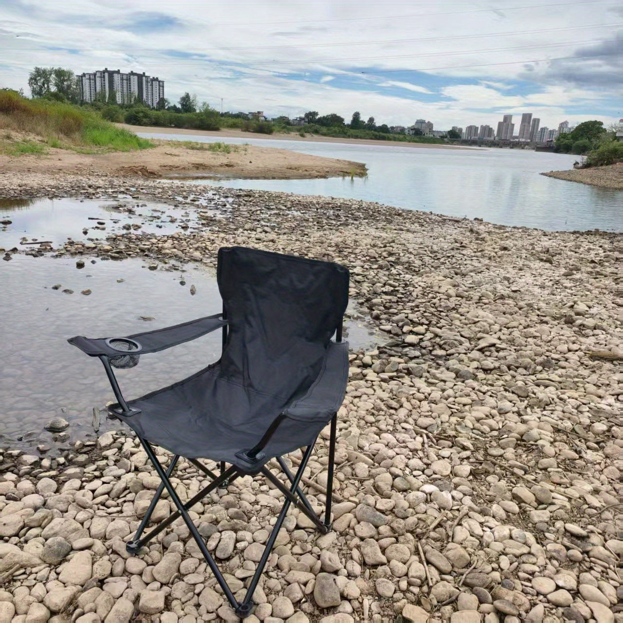 Portable Folding Camping Chair with Adjustable Backrest - Lightweight Outdoor Fishing & Picnic Chair, Durable Black Frame