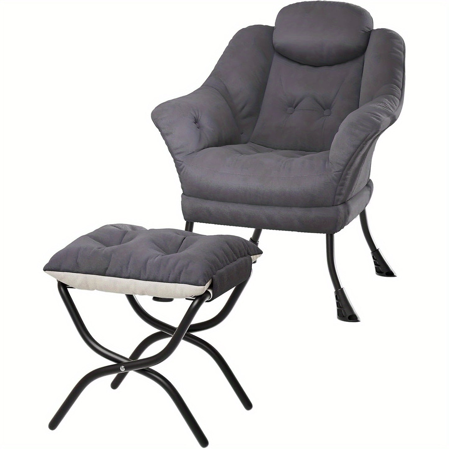 TOWALLMARK Modern Lazy Chair with Ottoman - Ergonomic Armrests, Side Pocket & Footrest, Hardwood Frame & Metal Base, Mixed Color Upholstery,