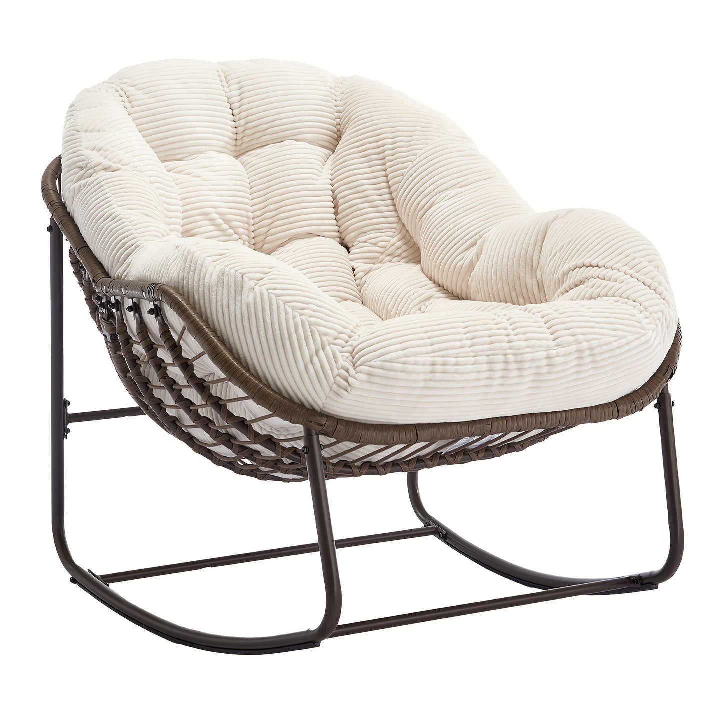 HOMEFUN Outdoor Rattan Rocking Chair with Padded Cushion - Ergonomic Recliner for Front Porch, Living Room, Patio & Garden - Durable Metal Frame, Polished Finish,