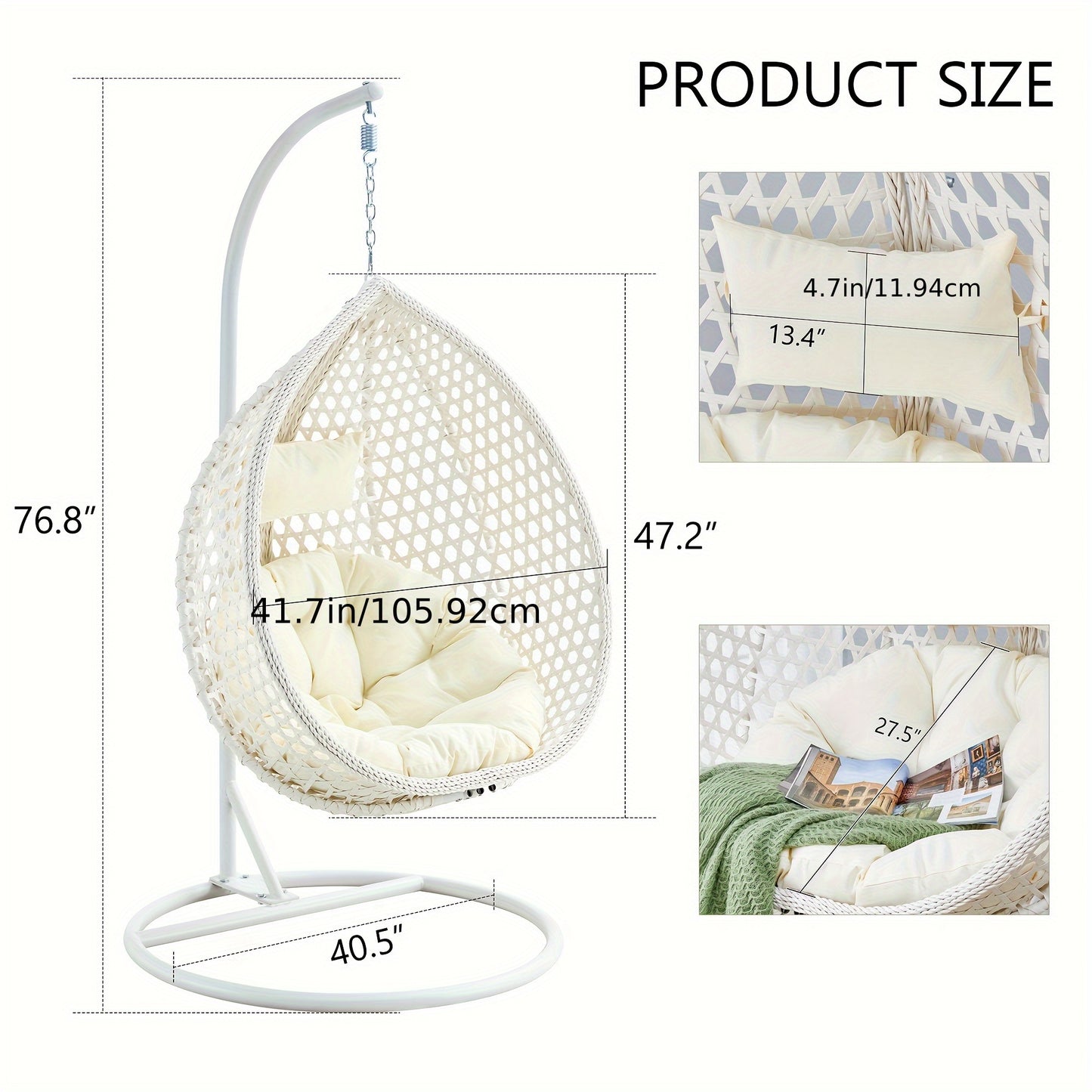 Egg Chair Indoor, Hanging Egg Chair With Stand, Egg Chair Outdoor With Cushions And Pillows, Egg Swing Chair, Stylish Design, Sturdy And Durable, Soft And Comfortable,