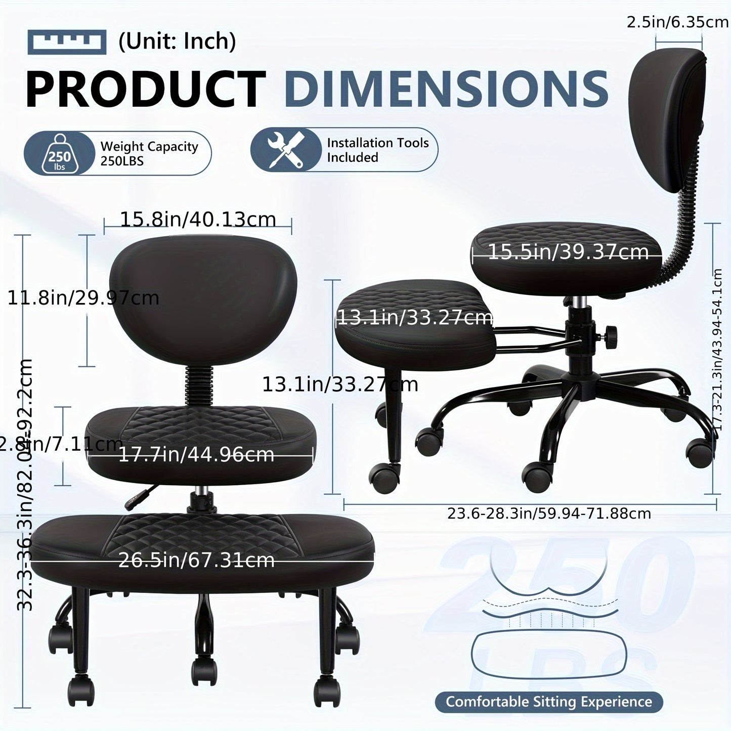 Ergonomic Cross-Legged Chair Kerdom Ergonomic Adjustable Height Cross-Legged Chair | 360° Swivel & 5-Wheel Rolling Base, Soft Padded Comfort for Home Office,