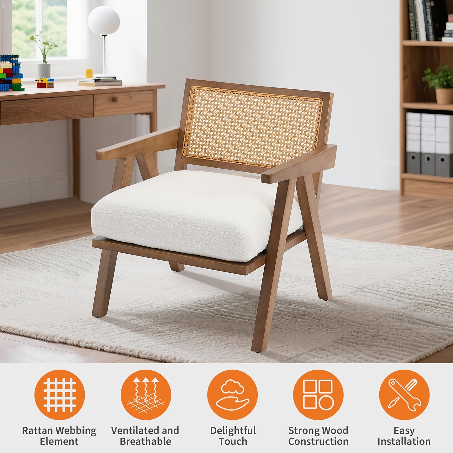 Mid-Century Modern Accent Chair - Heavy-Duty Living Room, Office, or Bedroom Chair with Sturdy Wood Legs, Easy Assembly, No Electrical Needed