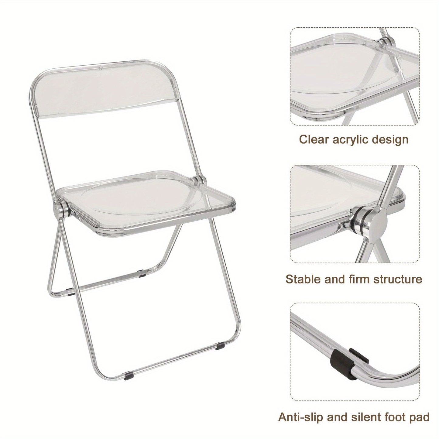 Modern Clear Folding Chair with Metal Frame – Lightweight, Ergonomic Design for Indoor Use, Ideal for Dining Room, Office, and Events, Foldable Chair