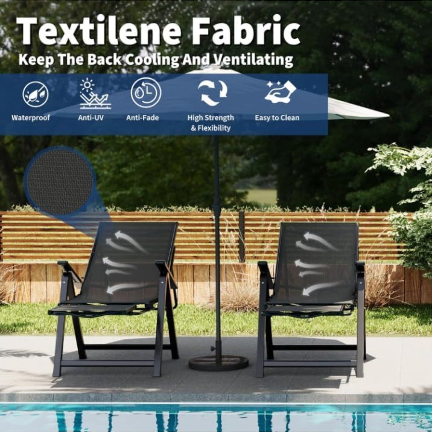 1pc MERXENG Heavy Duty Adjustable Reclining Folding Chair with Foot Rest & Widened Armrests - Durable Metal Frame, Manual Handle Adjustment, Foldable Design