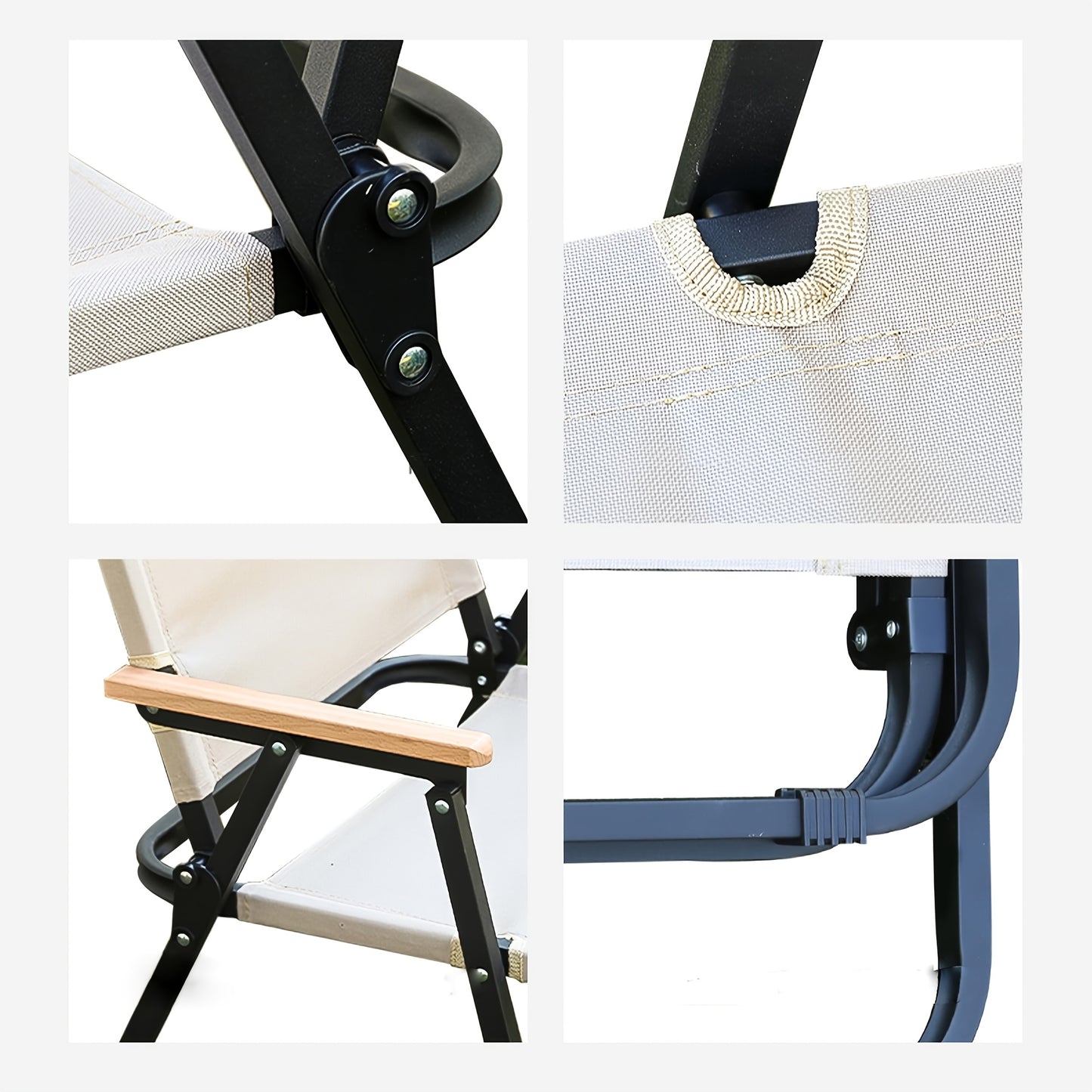 Portable Folding Chair - Lightweight And Durable, Suitable for Camping, Picnics And Outdoor Relaxation, Beige Fabric Seat with Black Metal Frame, Fishing Chair,