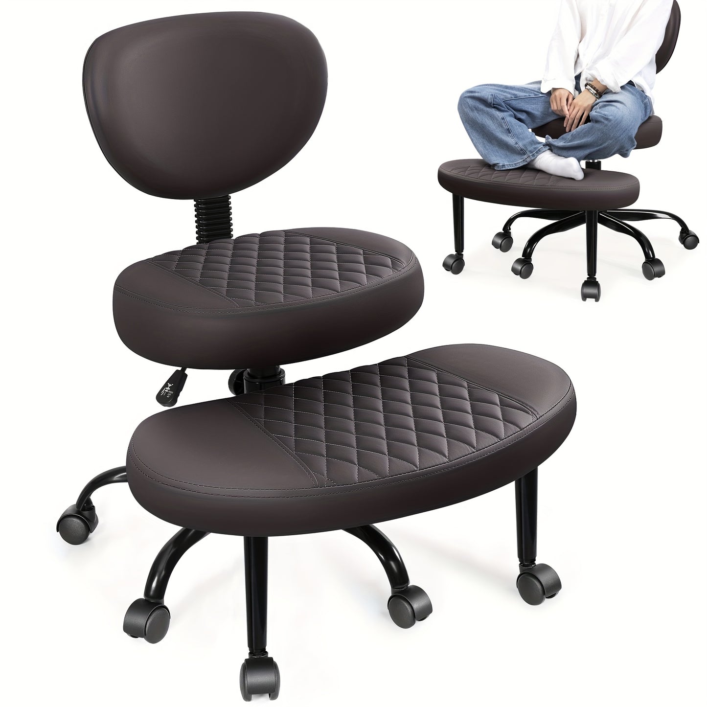 Ergonomic Cross-Legged Chair Kerdom Ergonomic Adjustable Height Cross-Legged Chair | 360° Swivel & 5-Wheel Rolling Base, Soft Padded Comfort for Home Office,